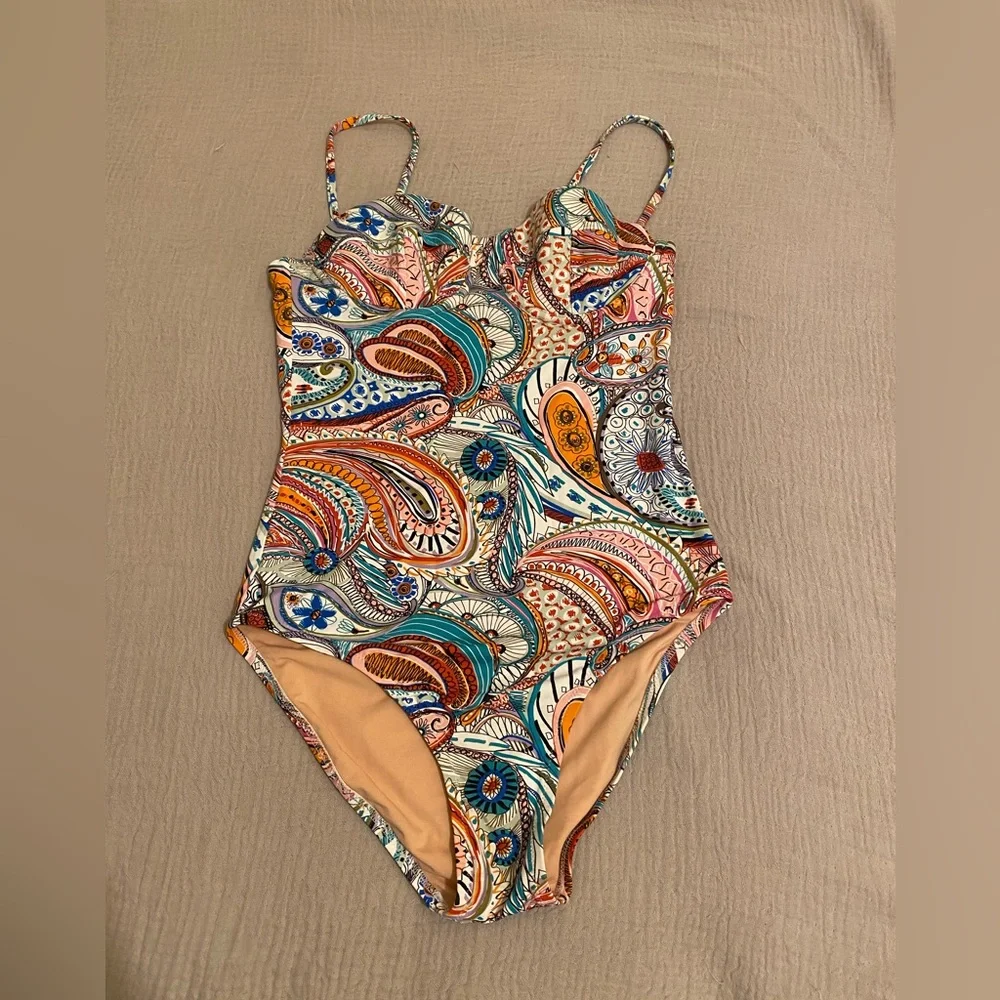 J. Crew Multicolor Paisley One-Piece with Nude Lining. Size 4